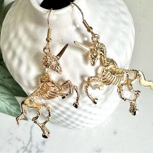 2/$30🌵 Gold Unicorn Skeleton Earrings Magical Goth Whimsigoth Jewelry Punk NEW
